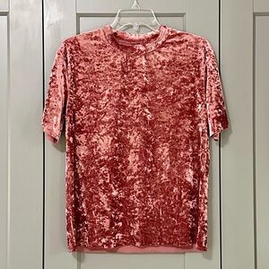 Anthropologie Bardot Pink Crushed Velvet Mock Neck Tee Small